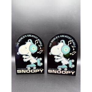 Rare Vintage Snoopy Metal Bookends Peanuts Music Headphones Collectible 8" x 4"